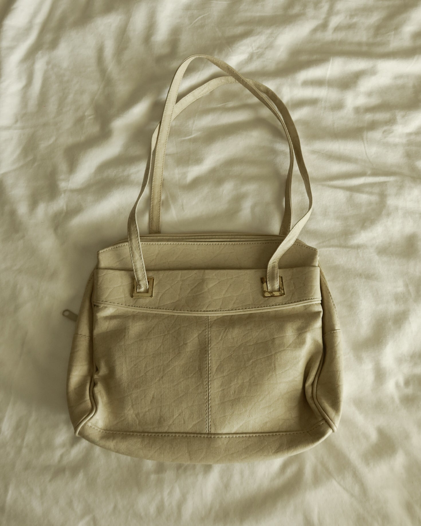 Beige Leather Tote with Gold Hardware